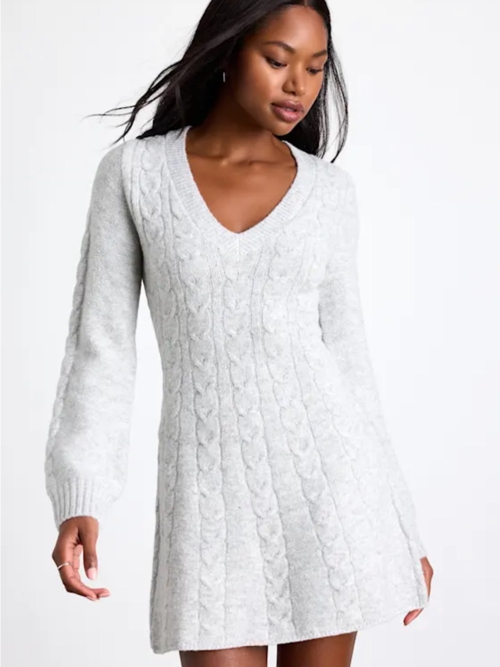 New with Tags: Lulu's Light Gray Cable V-Neck Sweater dress